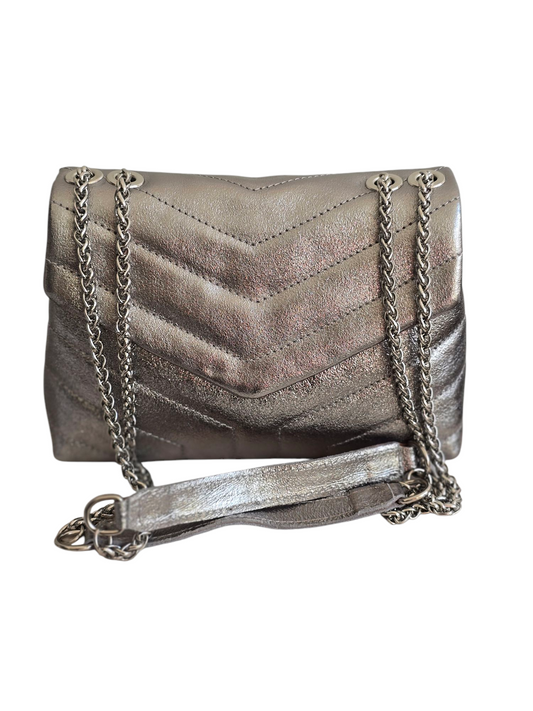 Lederen zilveren schoudertas