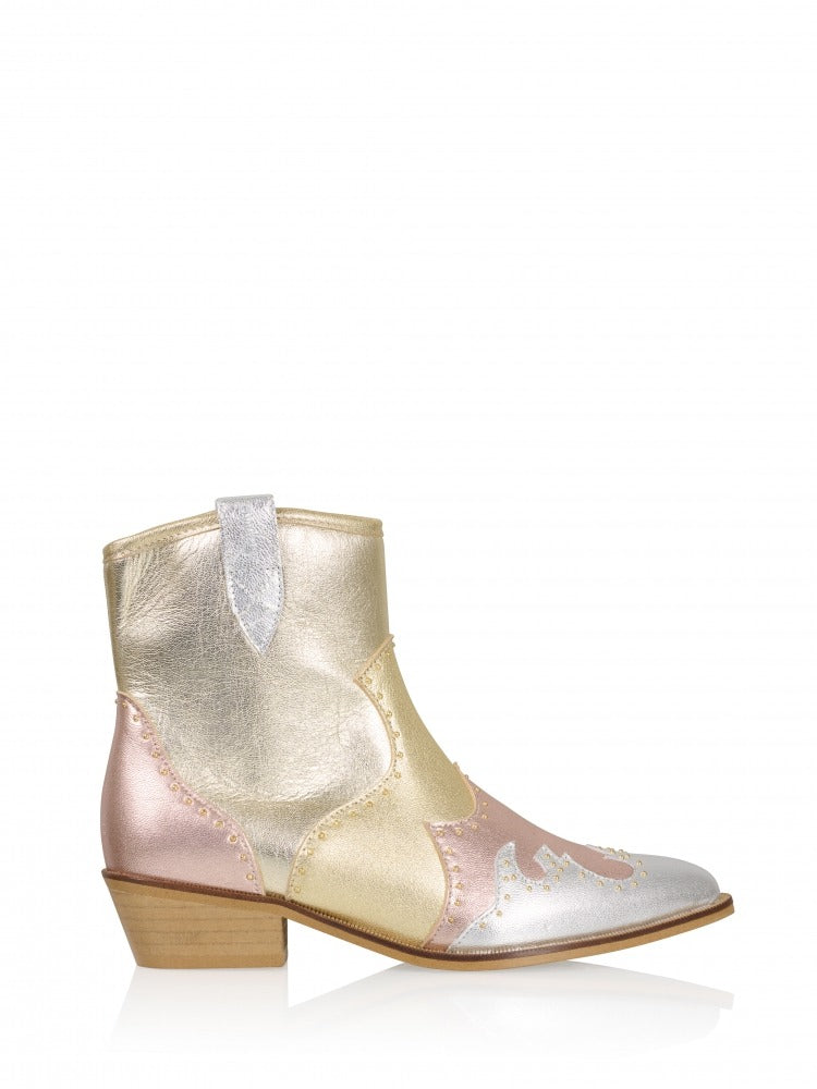 DWRS LYON Nieten - Westernstiefel | Champagner/Silber