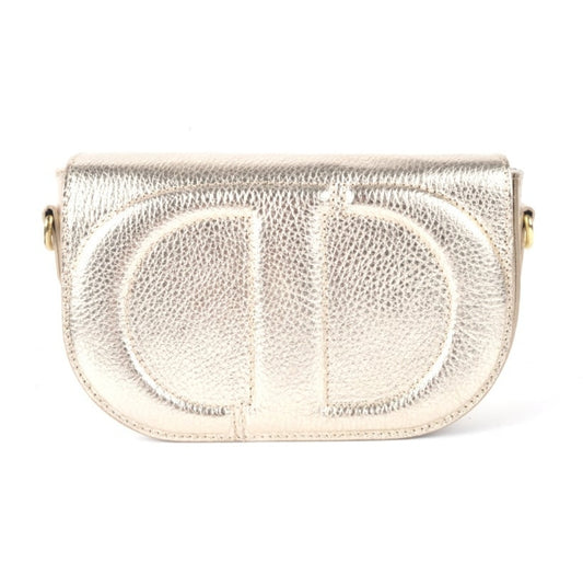 Goldfarbene Umhängetasche aus Leder – Metallic Chic