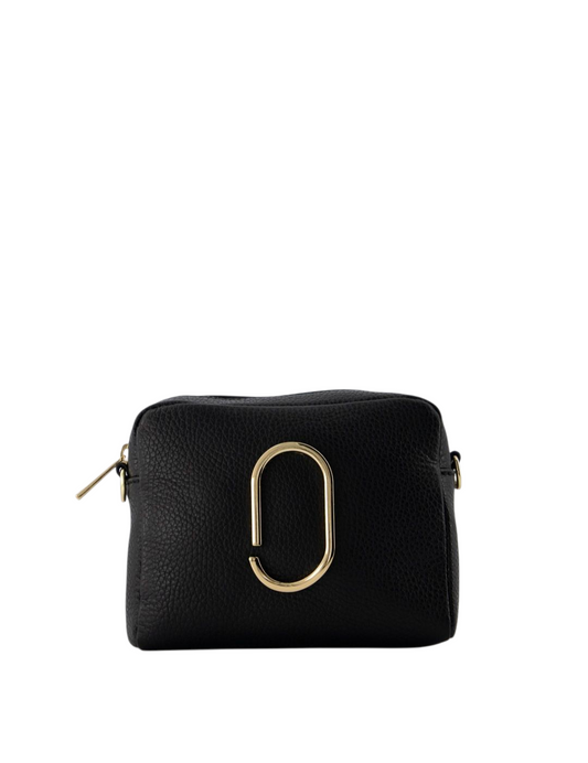 Zwarte Leren Crossbodytas – Goudkleurig Detail & Tijdloos Design