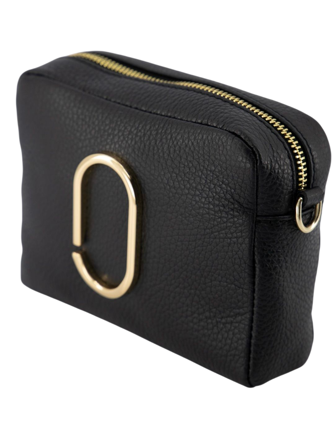 Zwarte Leren Crossbodytas – Goudkleurig Detail & Tijdloos Design