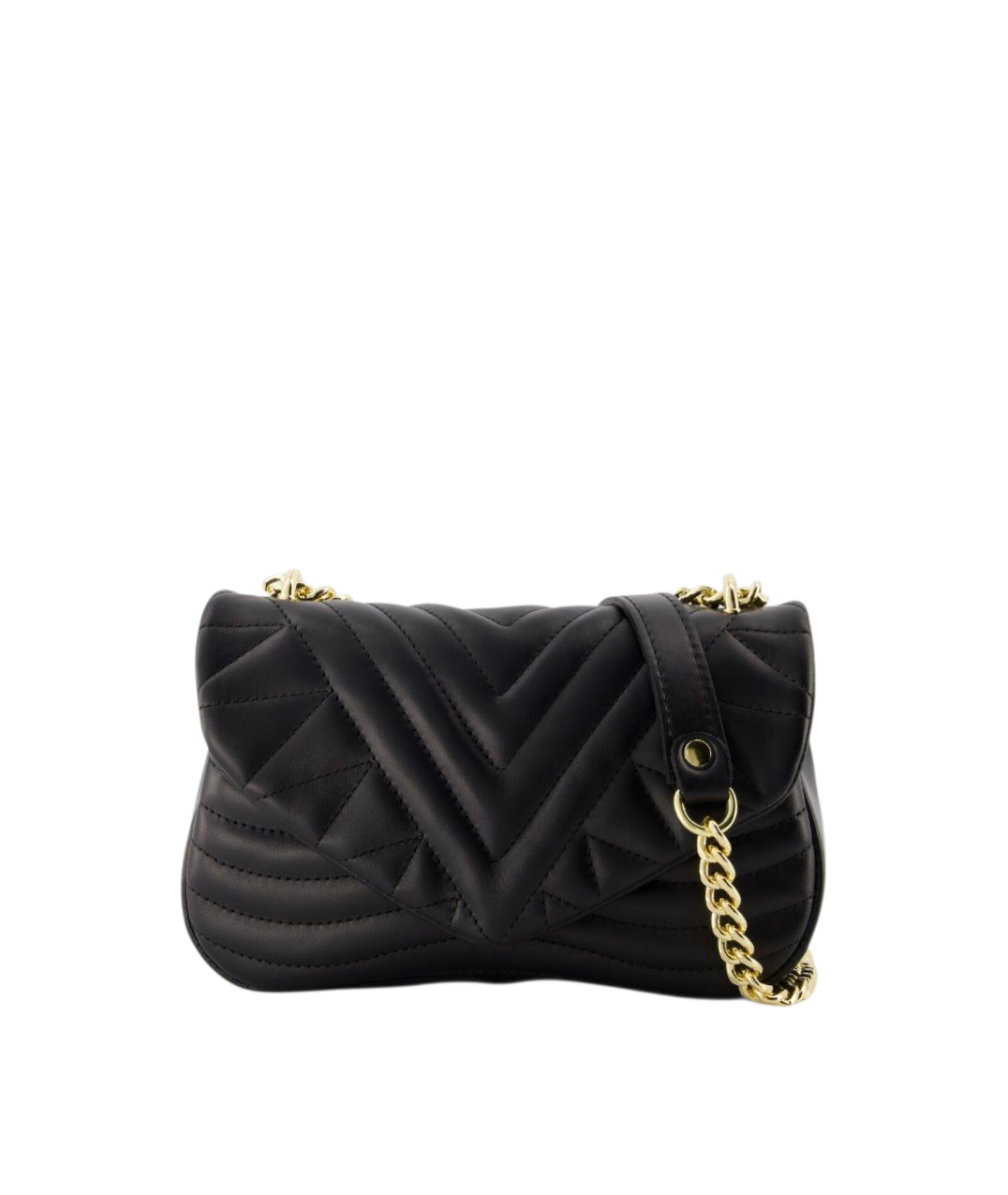 Zwarte Leren Chain Bag – Quilted Design met Gouden Schakelriem