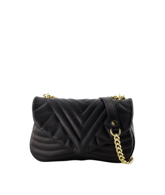 Zwarte Leren Chain Bag – Quilted Design met Gouden Schakelriem