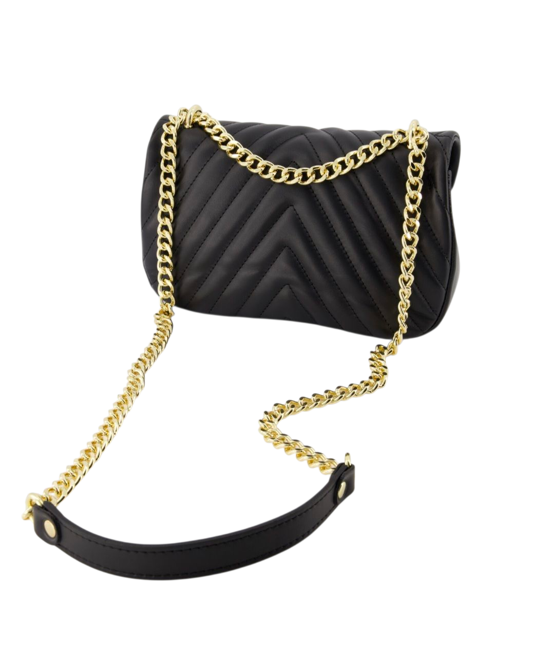 Zwarte Leren Chain Bag – Quilted Design met Gouden Schakelriem