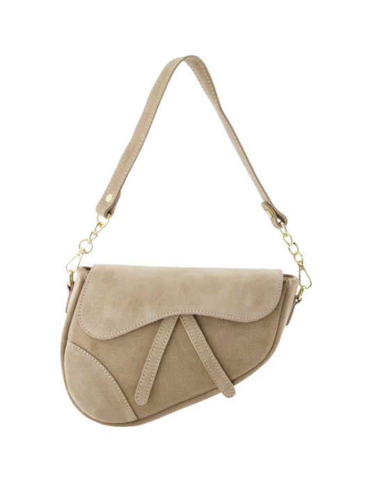 Beige Suède Saddle Bag – Elegant Design met Gouden Details