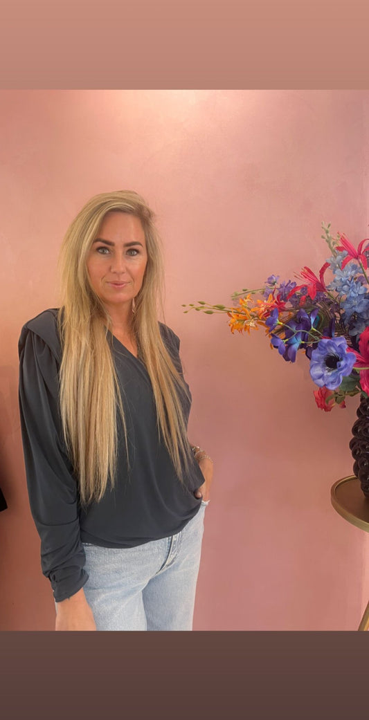 Flowy Cross Over Top With Shoulder Pads