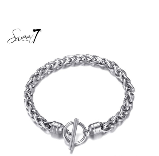 Modern & Stoer – Zilverkleurige Schakelarmband met Toggle Sluiting