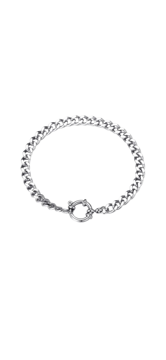 Minimalistische Statement – Zilverkleurige Schakelarmband met Ring