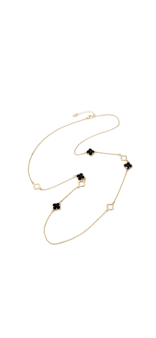 Sweet 7 – Lange Ketting met Zwarte Klaverbedels