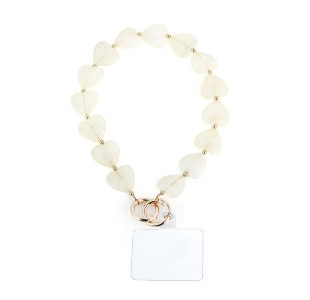 Telefoonkoord – White Heart Charm