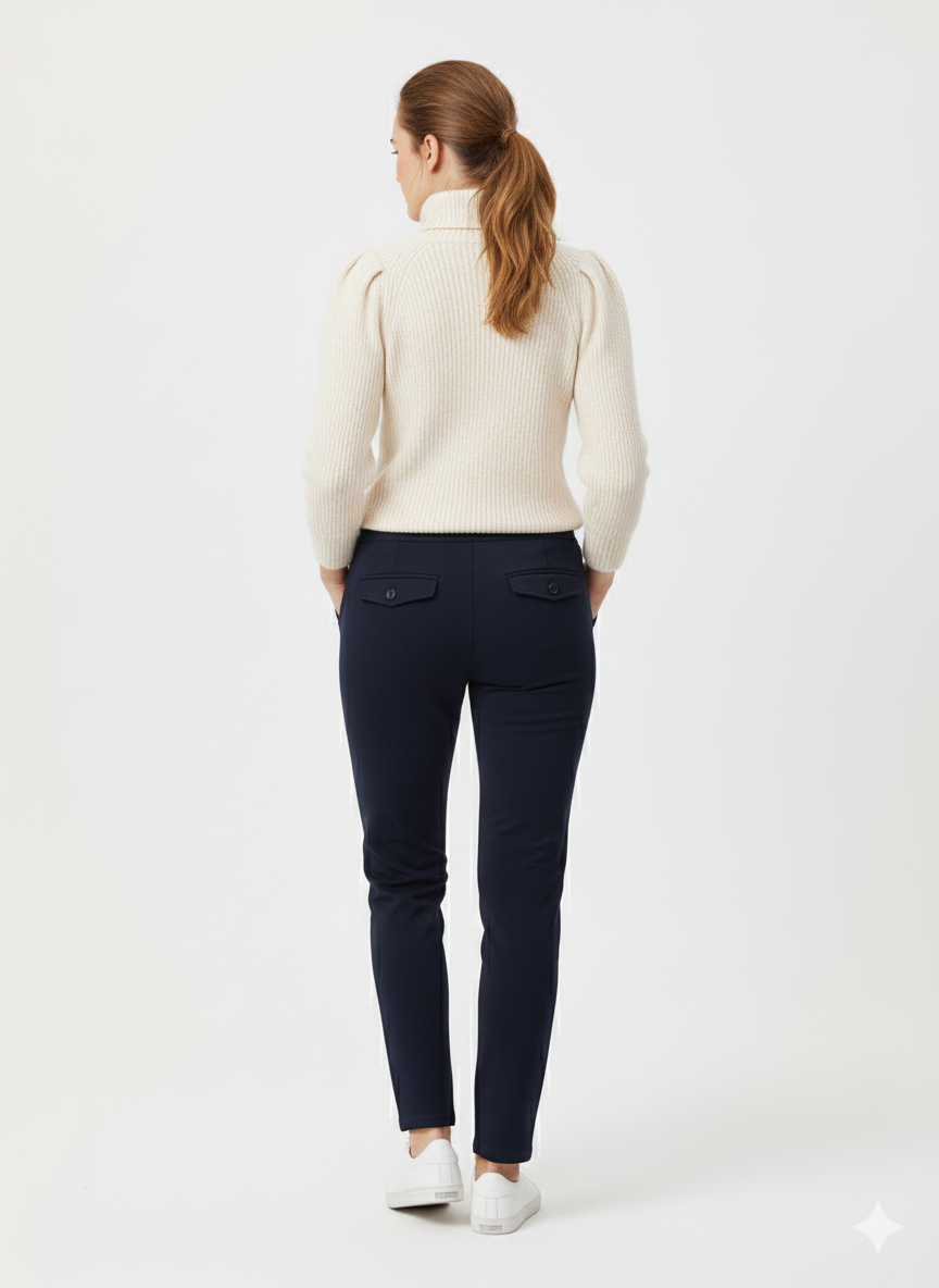 Luxe Donkerblauwe Travelstof Broek – Comfort & Elegantie in Één