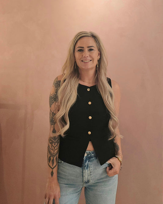Zwart Gilet met Gouden Knopen – Slim Fit