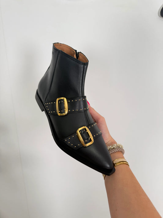 DWRS Enkellaars met Goudkleurige Gespen – Tijdloze Luxe