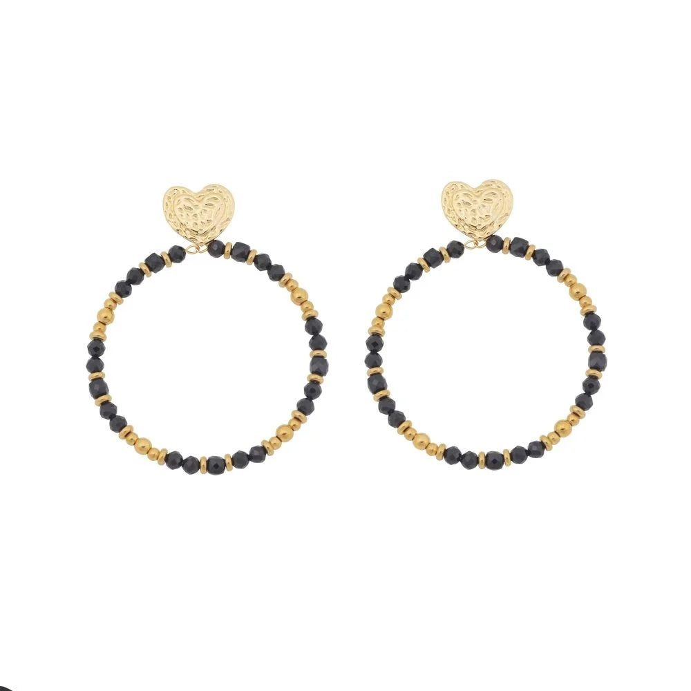 By Shir Oorbellen luxe hart zwart Agaat