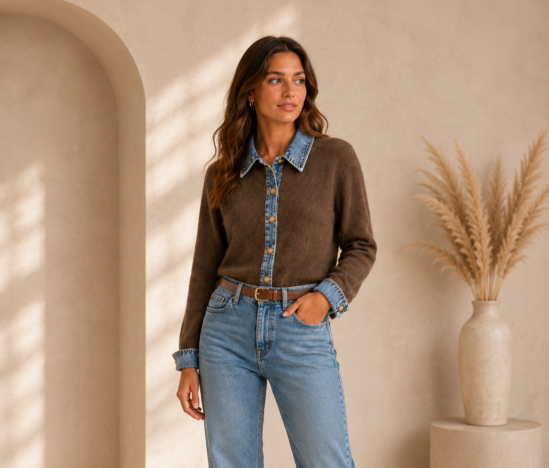 Denim Detail Knit – Chocolate Brown