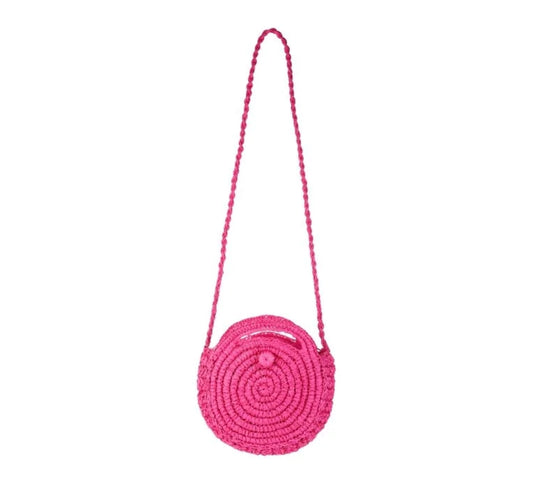 Round Crochet Beach Bag – Pink – Crossbody Model