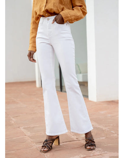 Witte Flared Jeans met Hoge Taille – Trendy en Comfortabele Pasvorm