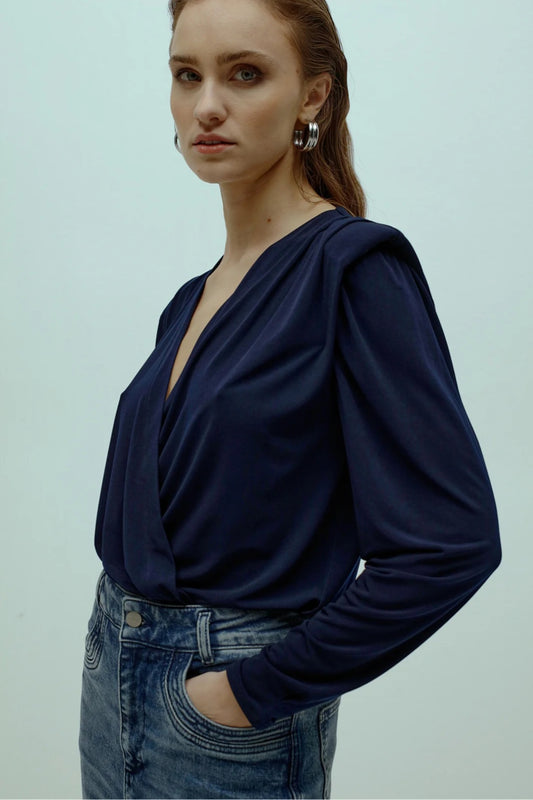 Flowy Cross Over Top With Shoulder Pads