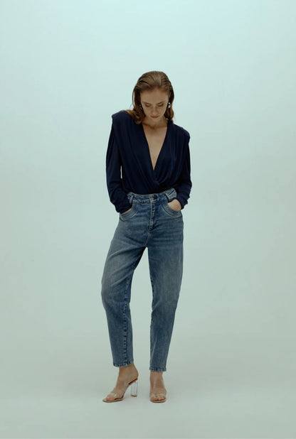 Flowy Cross Over Top With Shoulder Pads