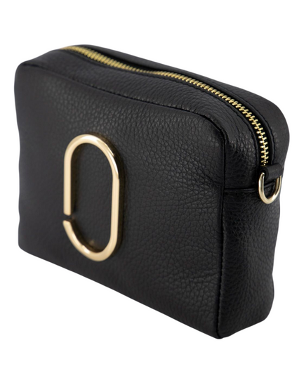 Zwarte Leren Crossbodytas – Goudkleurig Detail & Tijdloos Design