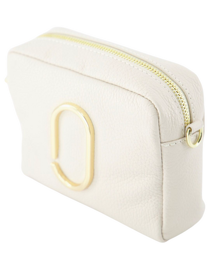 Witte Leren Crossbodytas – Goudkleurig Accent & Luxe Afwerking