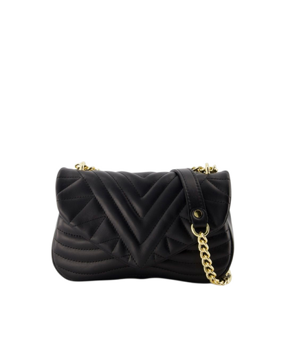 Zwarte Leren Chain Bag – Quilted Design met Gouden Schakelriem