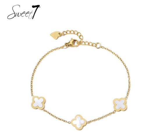 Gouden Geluk – Armband met Moeder-van-Parel Klavertjes