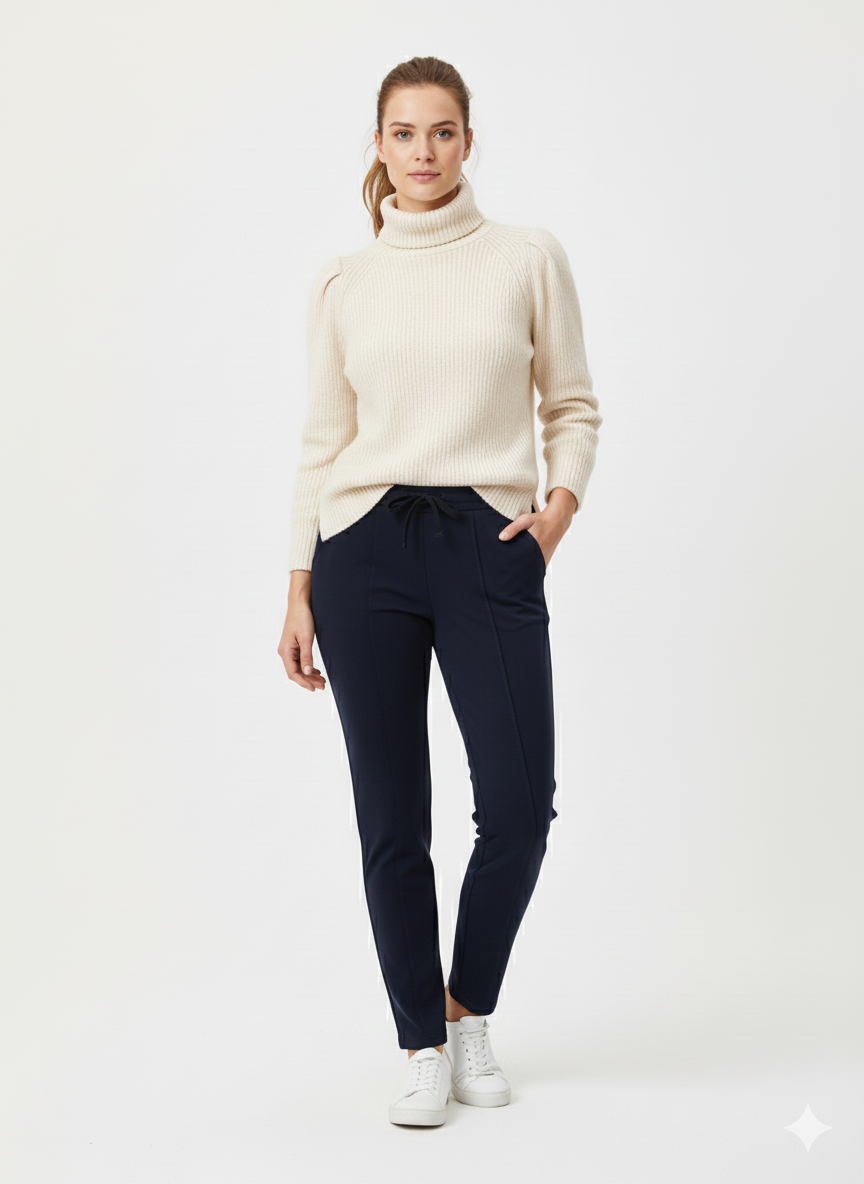 Luxe Donkerblauwe Travelstof Broek – Comfort & Elegantie in Één