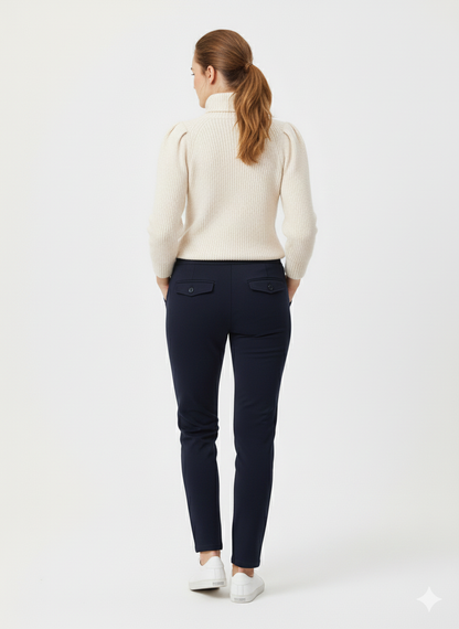 Luxe Donkerblauwe Travelstof Broek – Comfort & Elegantie in Één