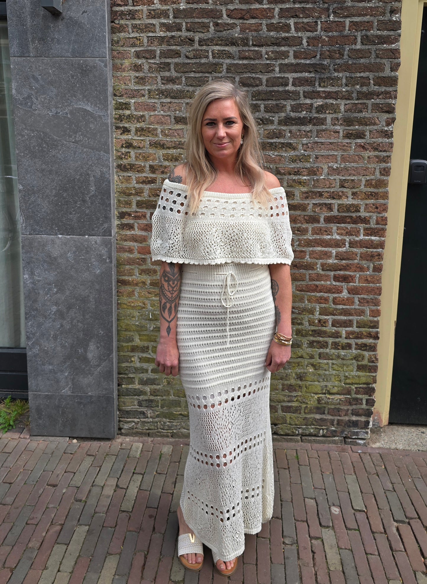 Boho Gehaakte Maxi Jurk – Ecru – One Size