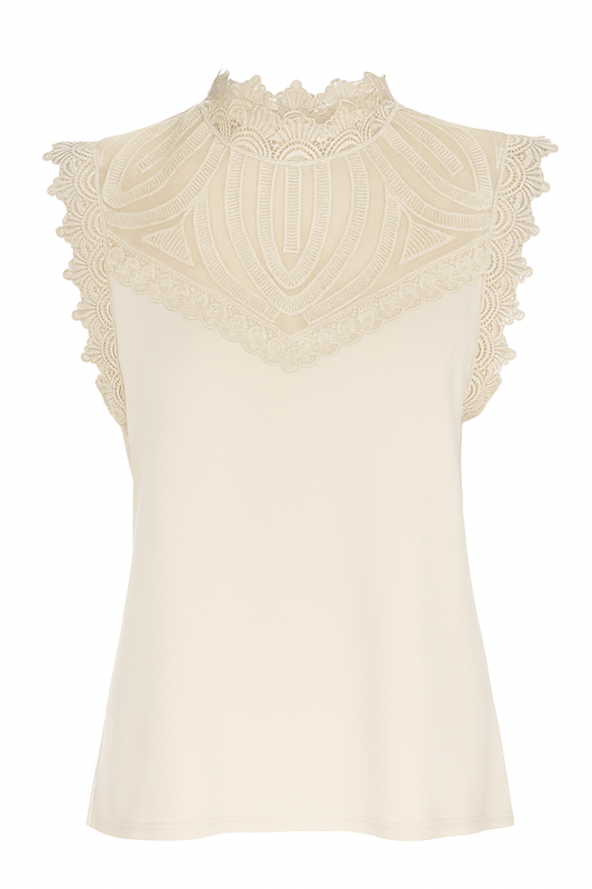 Sleeveless top with lace details and a transparent neckline – a graceful eye-catcher for any occasion