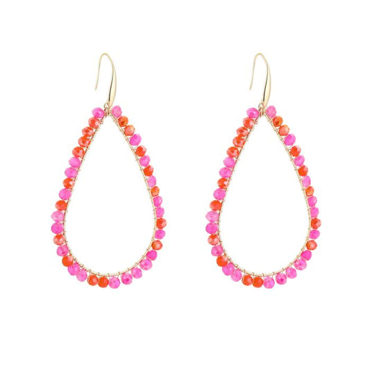 Goudkleurige statement oorbellen met roze en oranje kralen