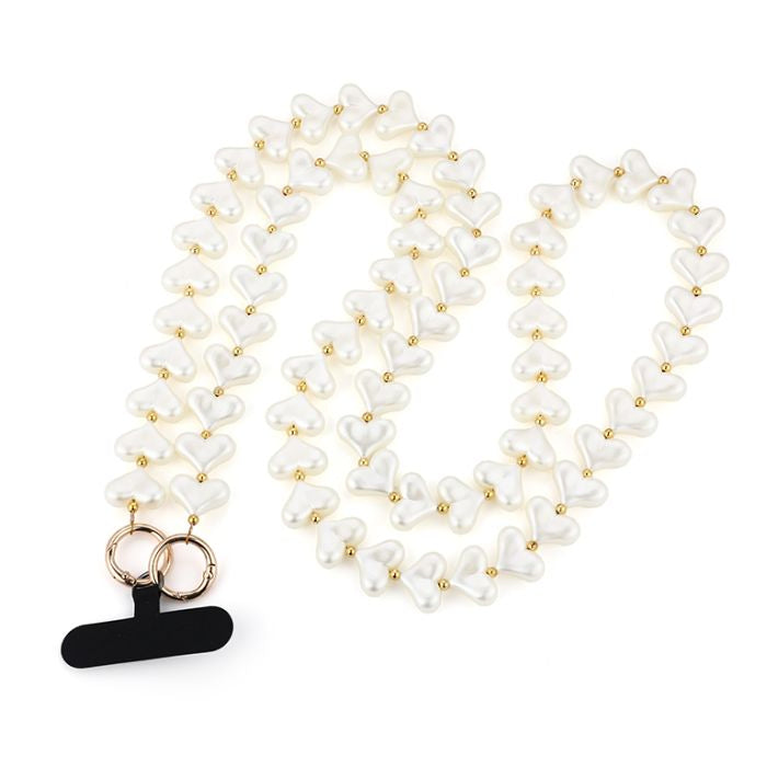 Telefoonkoord – hartjes wit & goud