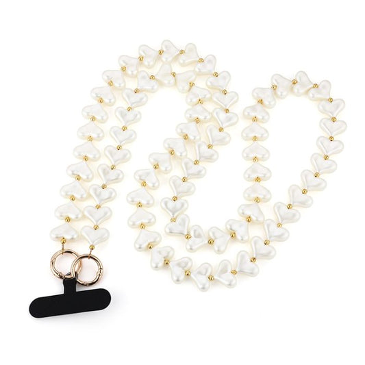 Telefoonkoord – hartjes wit & goud