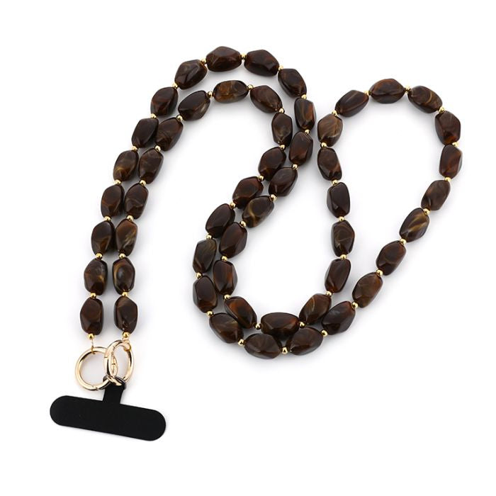 koffie- en goudkleurig telefoonkoord met kralen