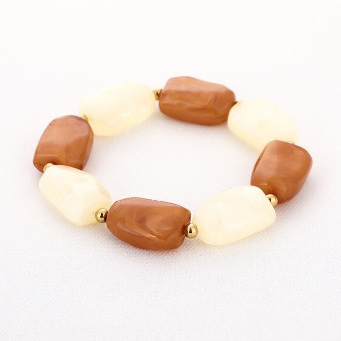 Armband – wit & koffie met goud