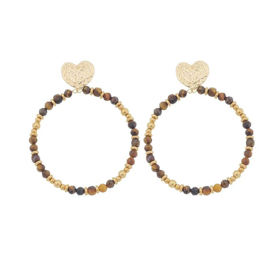 By Shir Oorbellen luxe hart Tijgeroog