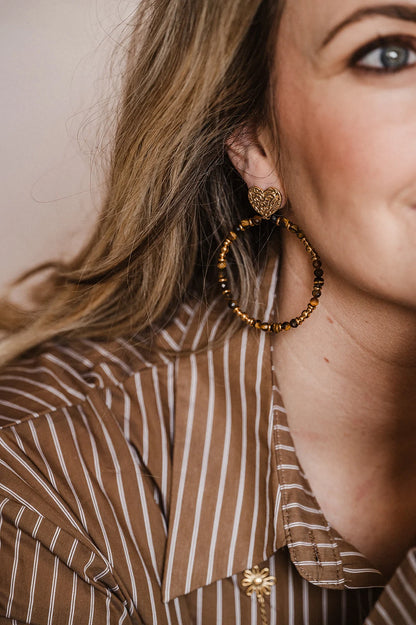 By Shir Oorbellen luxe hart Tijgeroog