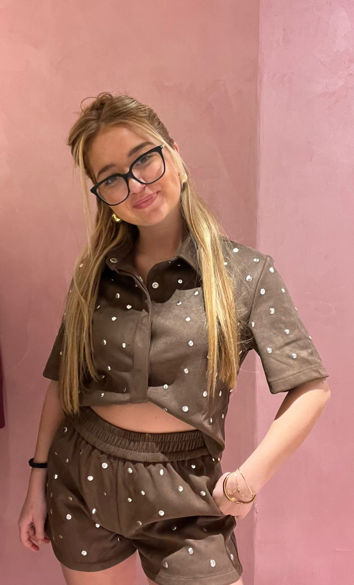 Short met studs en elastische tailleband