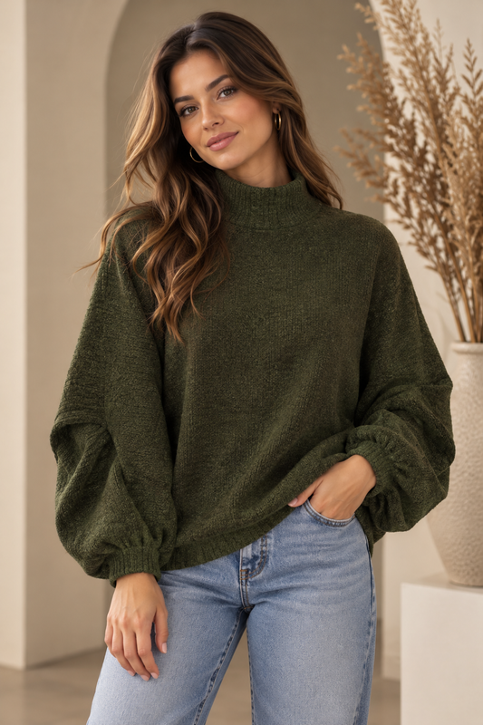 KHAKIGROENE OVERSIZED COLTRUI – STOER, WARM & STIJLVOL