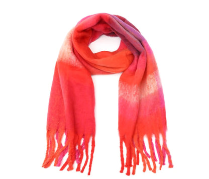 XL Sjaal met Franjes – Koraal, Roze & Oranje