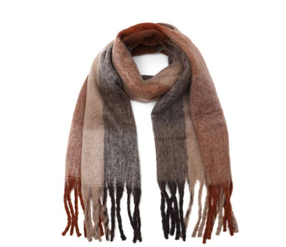 XL Sjaal met Franjes – Bruin, Taupe & Roest