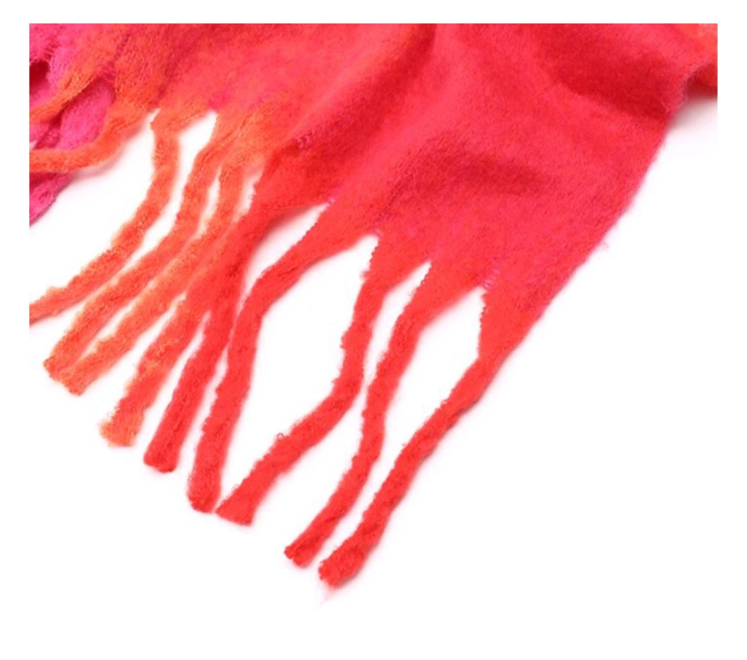 XL Sjaal met Franjes – Koraal, Roze & Oranje
