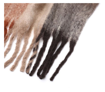 XL Sjaal met Franjes – Bruin, Taupe & Roest