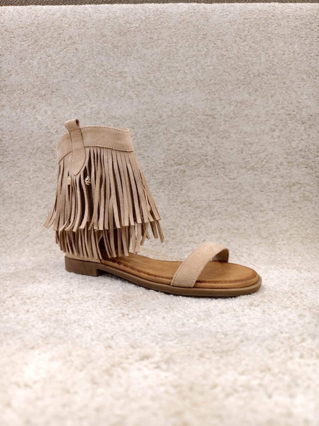 Boho Fringe Sandals Beige