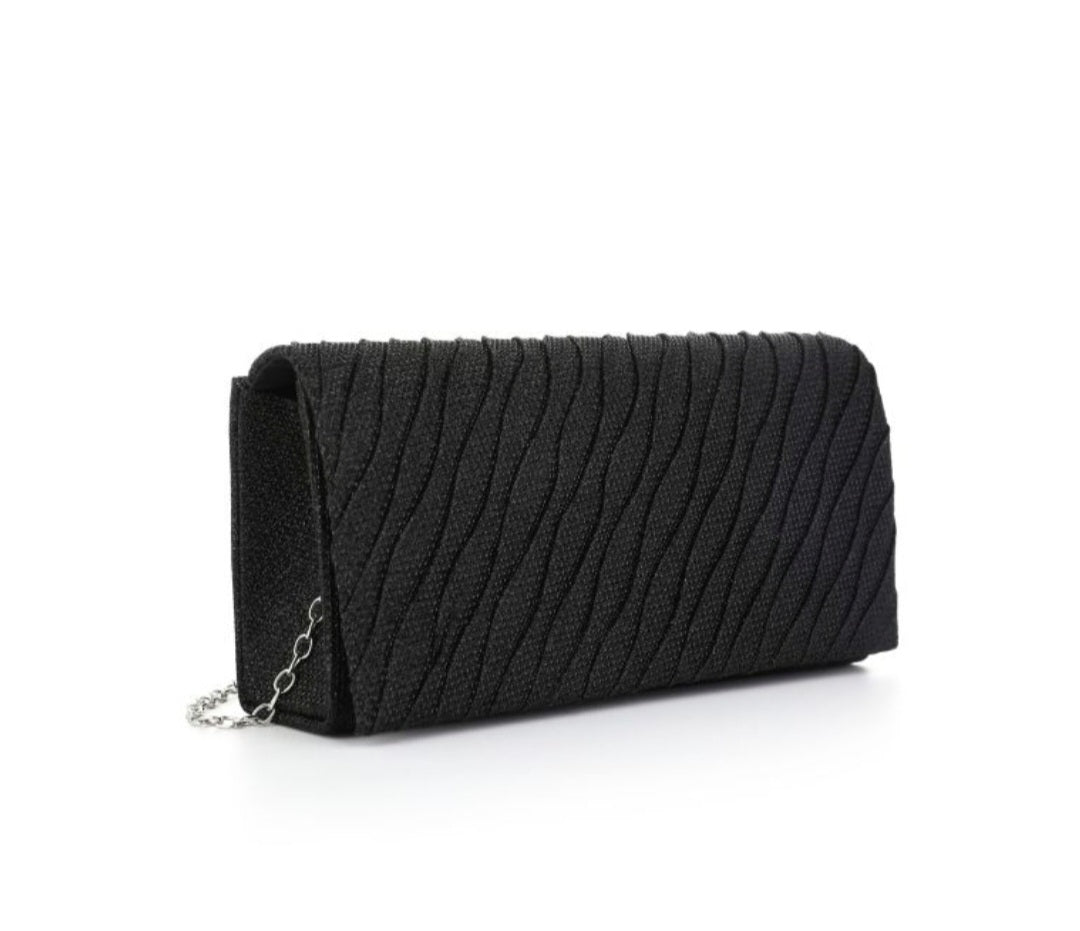 Elegante Glitter Clutch met Schouderketting – Zwart