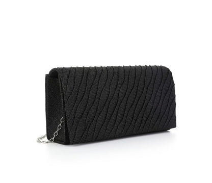 Elegante Glitter Clutch met Schouderketting – Zwart
