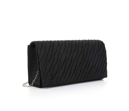 Elegante Glitter Clutch met Schouderketting – Zwart