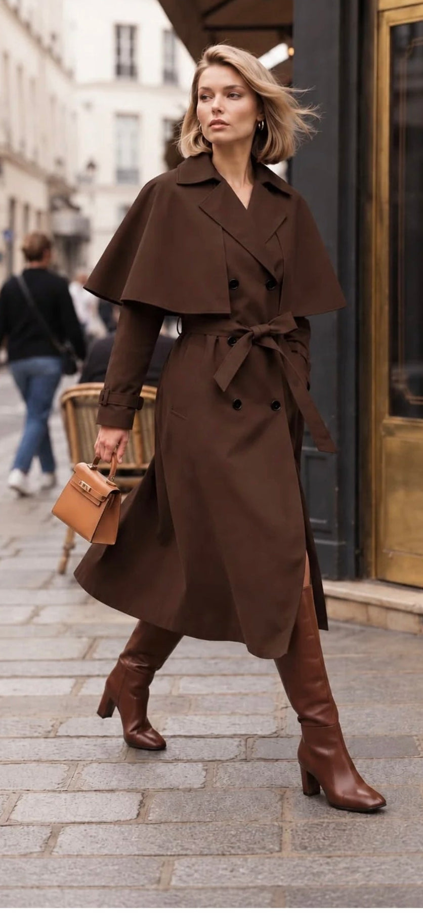 Trenchcoat met Afneembare Cape – Coffee | Elegant & Luxe
