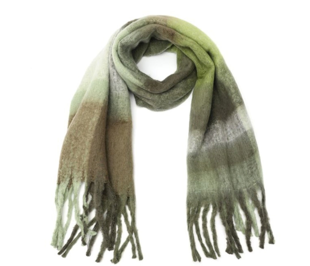 XL Sjaal met Franjes – Groen & Taupe